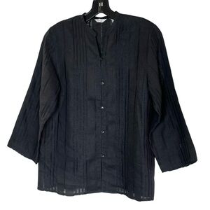 LAURA ASHLEY Button TOP 3/4 Sleeve BLACK Linen Size MP